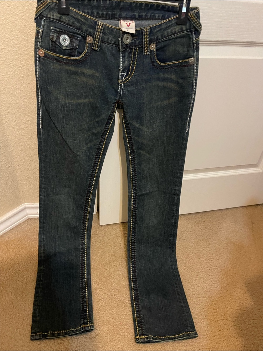 True Religion Women’s Dark Indigo Skinny Jeans with Contrast Stitching